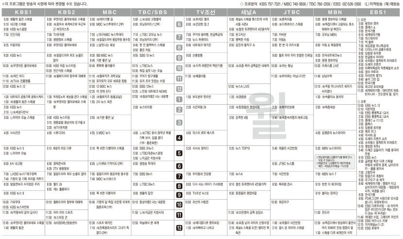 5월20일(월) TV 편성표