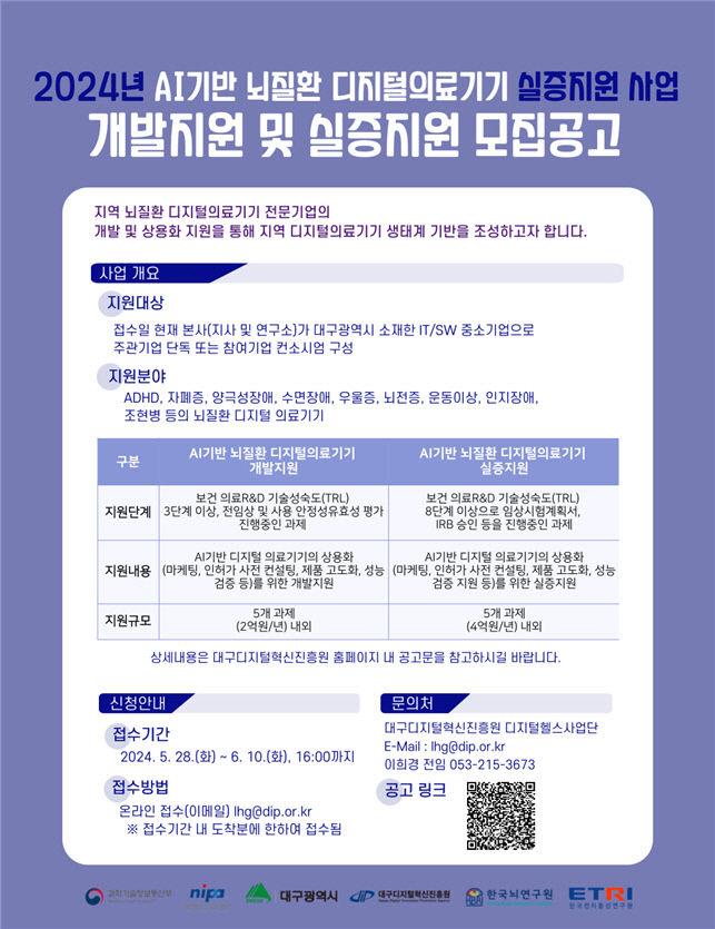 DIP, AI기반 뇌질환 디지털 의료기기 사업에 30억 투입