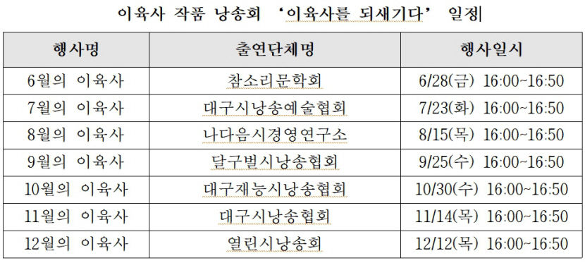 이육사 작품 낭송회 이육사를 되새기다…6월28일부터 12월까지 매월 1회