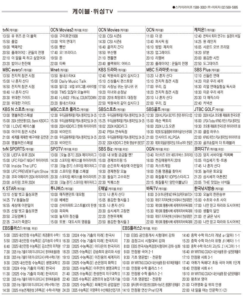 7월1일(월) 케이블·위성TV 편성표