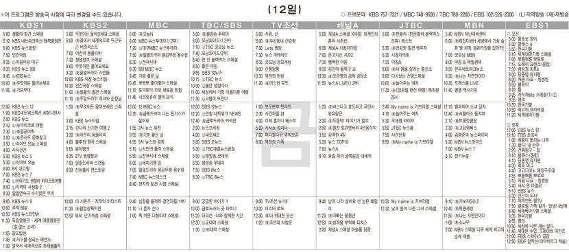7월12일(금) TV 편성표