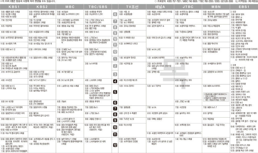 7월25일(목) TV 편성표