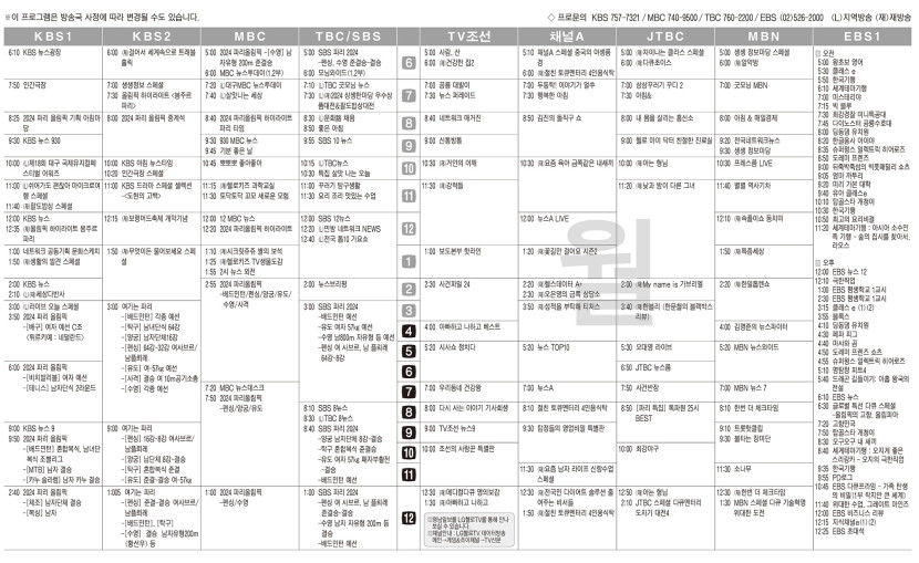 7월29일(월) TV 편성표