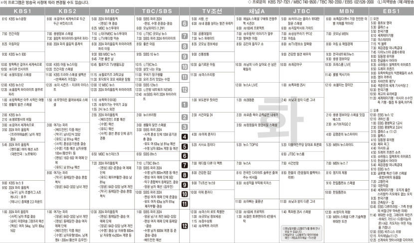 7월30일(화) TV 편성표