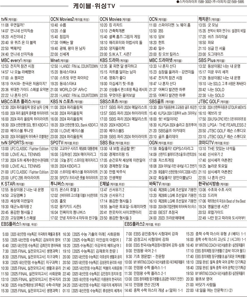 7월31일(수) 케이블·위성TV 편성표