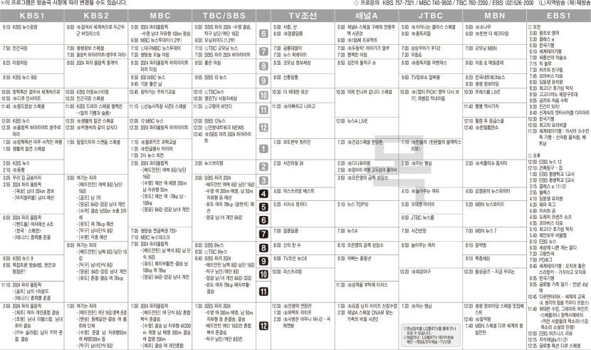 8월1일(목) TV 편성표