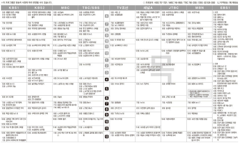 8월22일(목) TV 편성표