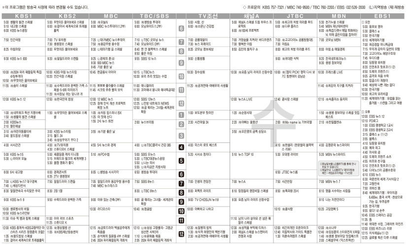 8월28일(수) TV 편성표