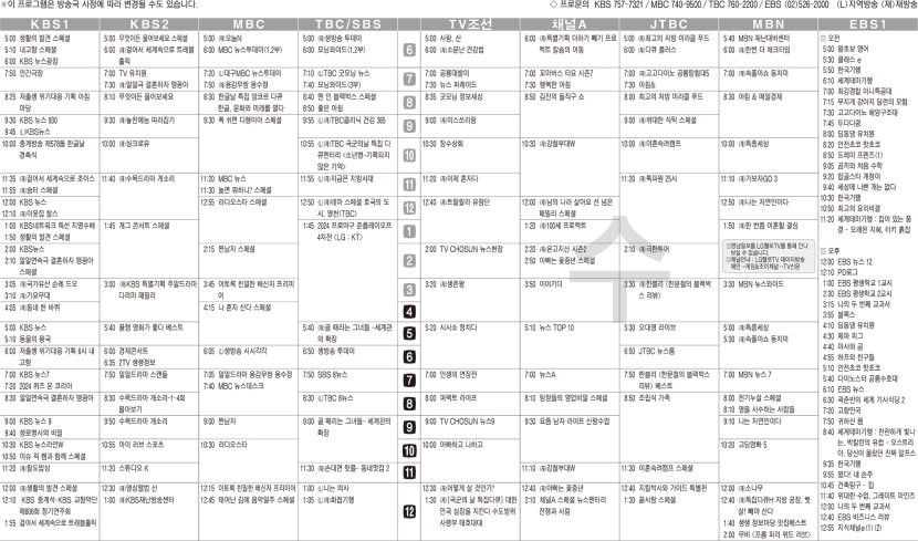 10월9일(수) TV 편성표