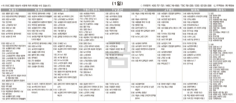 11월1일(금) TV 편성표
