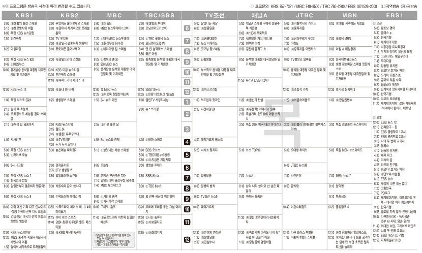 11월7일(목) TV 편성표