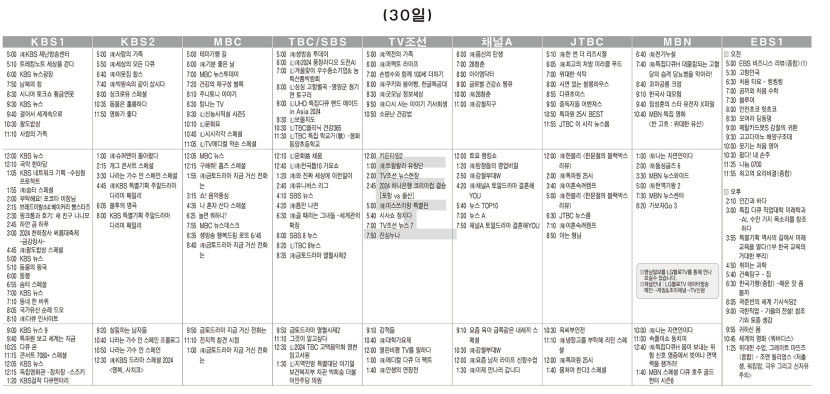 11월30일(금) TV 편성표