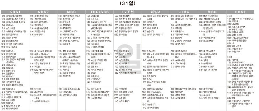 11월31일(토) TV 편성표