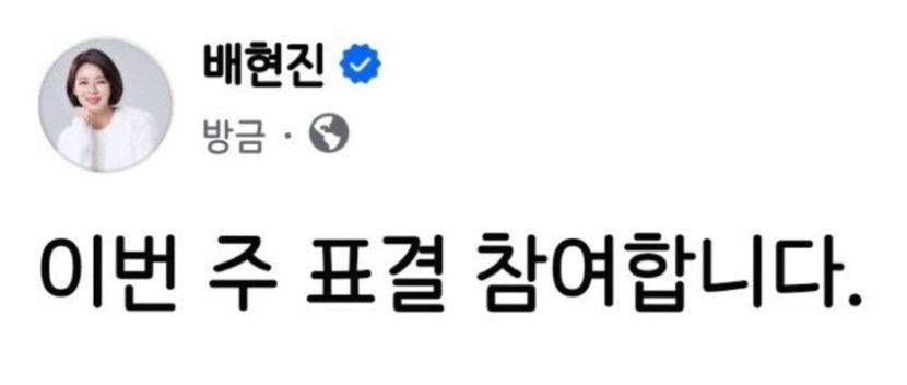 배현진 이번 주 표결 참여합니다…尹 탄핵 표결 참여 선언