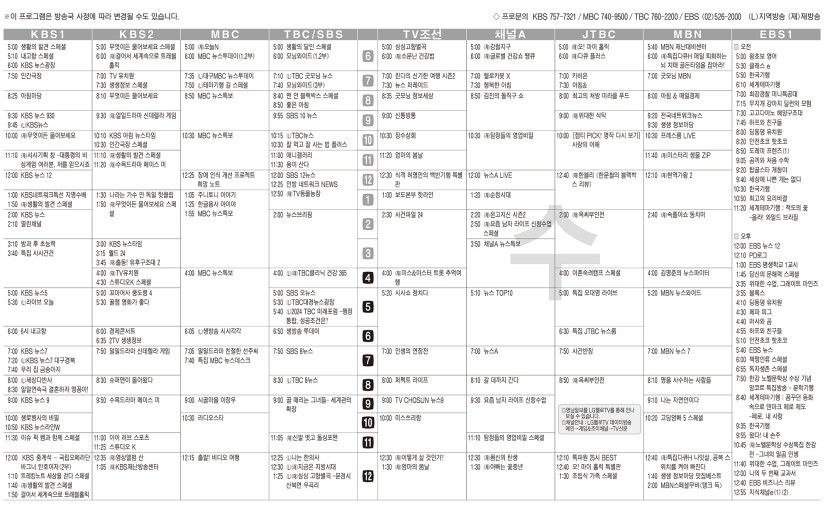 12월11일(수) TV 편성표