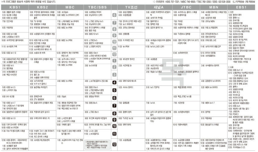 12월12일(목) TV 편성표