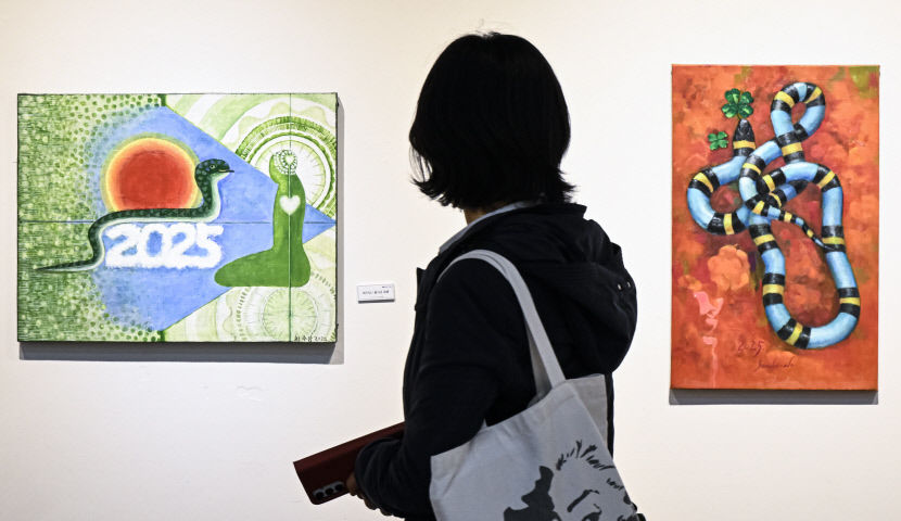 [포토뉴스] 2025 청색 뱀의 해, 새해 맞이 구렁이 그림 展
