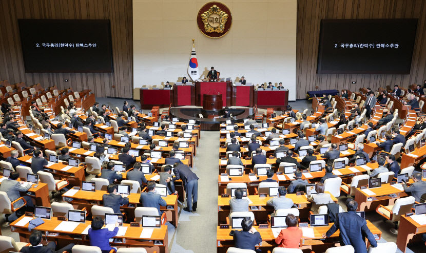[속보] 우원식 의장 한덕수 대행 탄핵기준 과반 찬성에 국힘 원천무효 항의 중