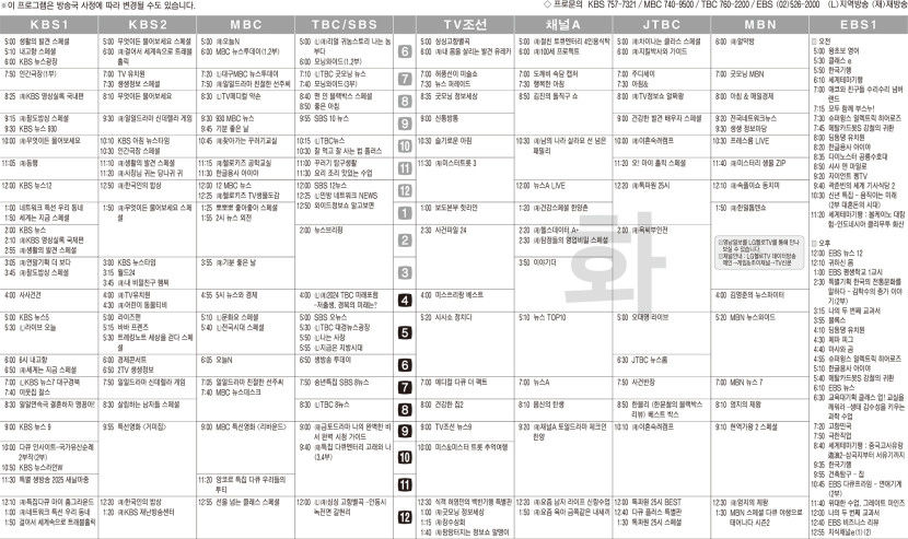 12월31일(화) TV 편성표