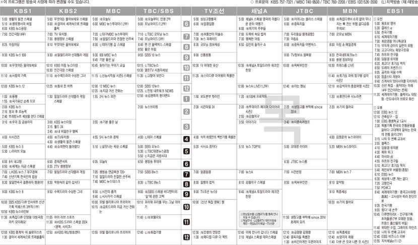 1월2일(목) TV 편성표