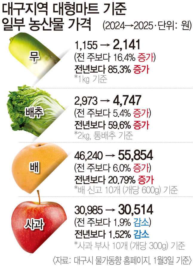 설 앞두고 대구 대형마트 전년대비 무 85.3%↑, 배추 59.6%↑