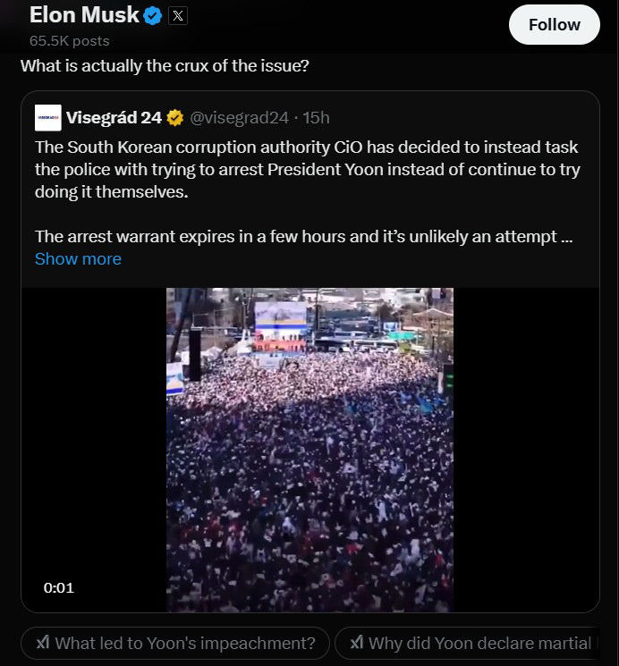 혼란한 한국…일론 머스크, 한국 정치에 날카로운 질문
