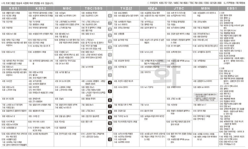 1월14일(화) TV 편성표