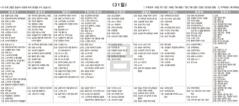 1월31일(금) TV 편성표