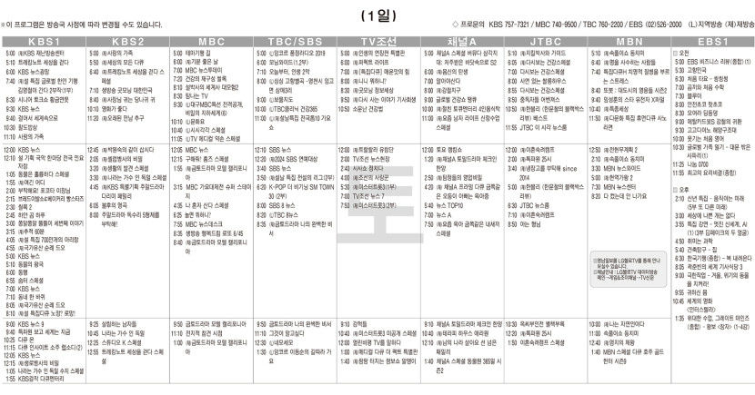 2월1일(토) TV 편성표