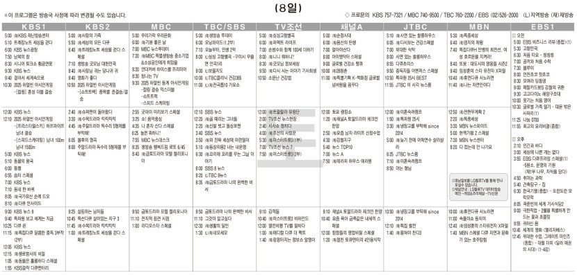2월8일(토) TV 편성표