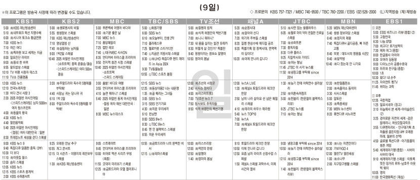 2월9일(일) TV 편성표
