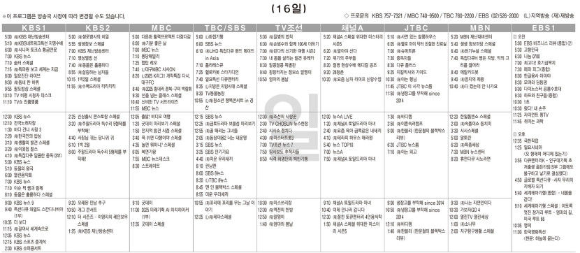 2월16일(일) TV 편성표