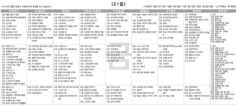 2월21일(금) TV 편성표