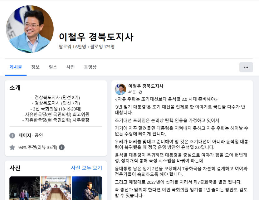 이철우 경북도지사 조기대선 아닌 윤석열 2.0 시대를 준비해야