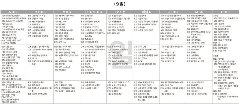 3월9일(일) TV 편성표