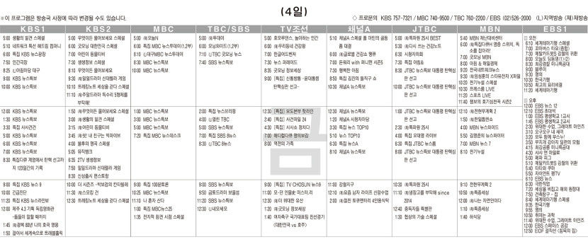 4월4일(금) TV 편성표