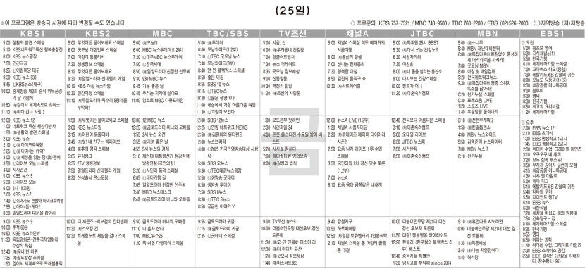 4월25일(금) TV 편성표