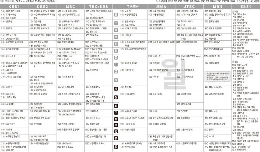 4월28일(월) TV 편성표