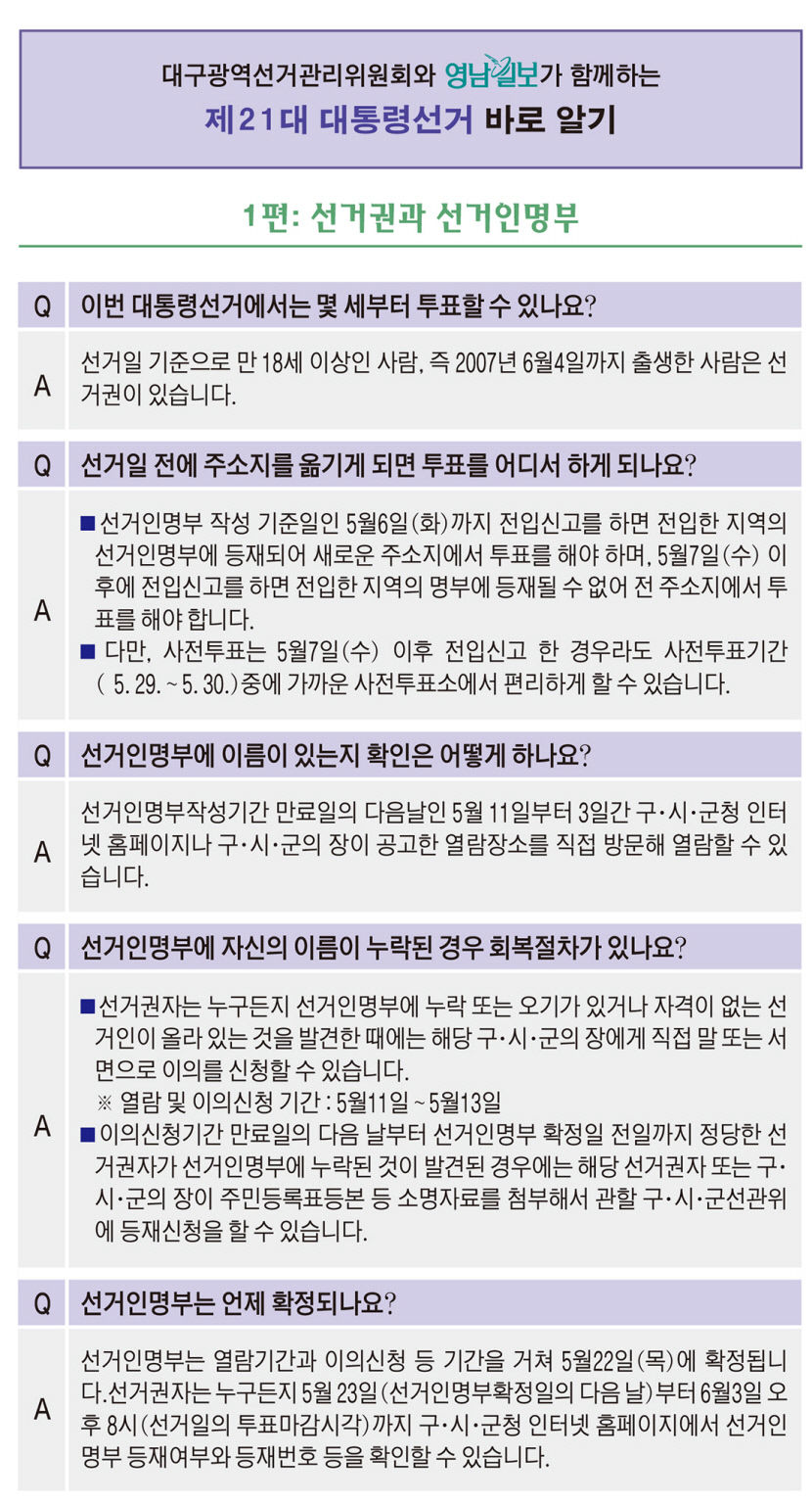 대구광역선거관리위원회와 영남일보가 함께하는 제21대 대통령선거 바로 알기