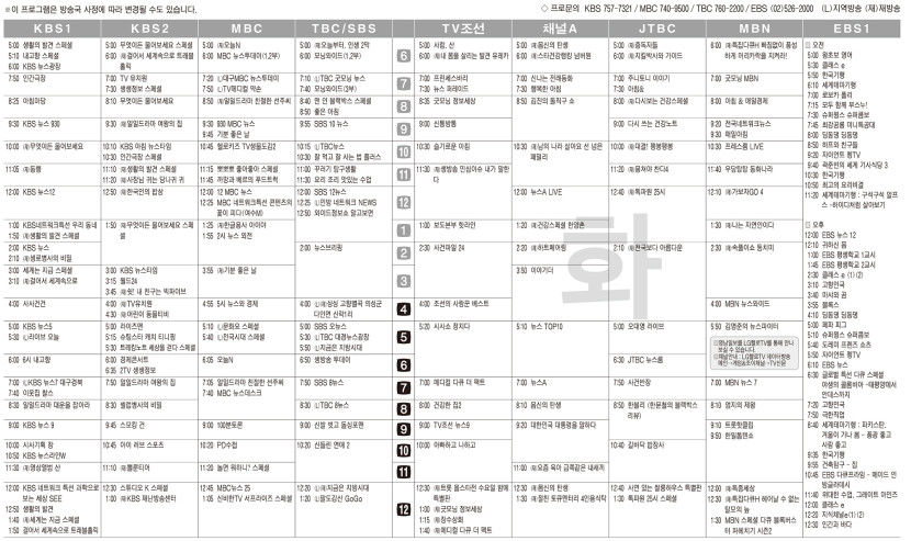 4월29일(화) TV 편성표