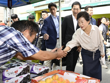 박근혜 전 대통령 현풍시장 방문에 지지자들 호응