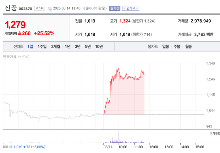 신풍, 25% 급등…장중 상한가 터치