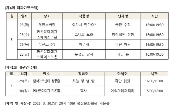 대구연극인들 한자리에…제42회 대구연극제·제4회 더파란연극제 열린다