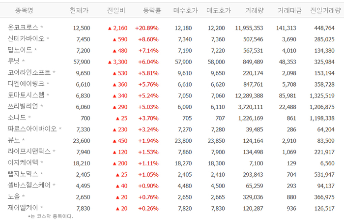 [특징주] 온코크로스 20% 급등, 신테카바이오·딥노이드·루닛 등 의료AI株 ‘껑충’