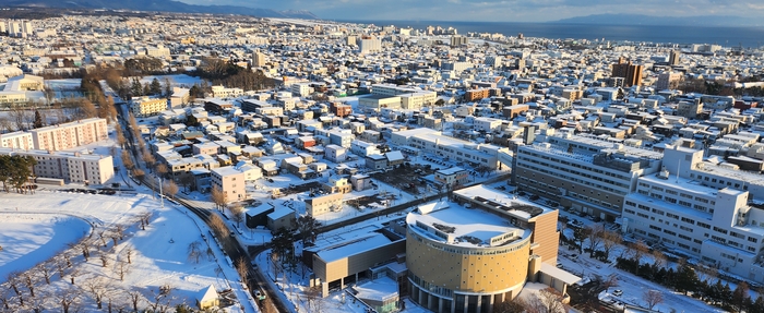 고료카쿠 타워에서 본 하코다테 시가지 전경. 이 타워의 전망대는 360도 전체를 통유리로 둘러 환상적인 전망을 선사했다.