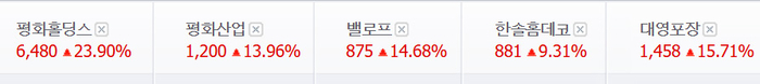 평화홀딩스·대영포장·평화산업·밸로프·한솔홈데코 등 정치테마주? ‘껑충’