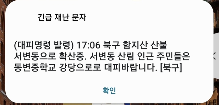 [속보] 대구 북구 산불 서변동으로 확산 중...인근 주민 대피명령