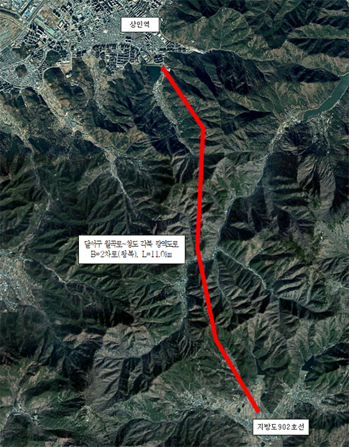 달서구 월곡로~청도 각북면 광역도로 위치도. 대구시제공