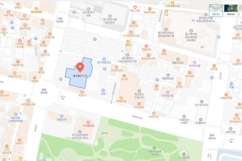 대구 중구 동인동에 추진되고 있는 시니어레지던스 위치도.