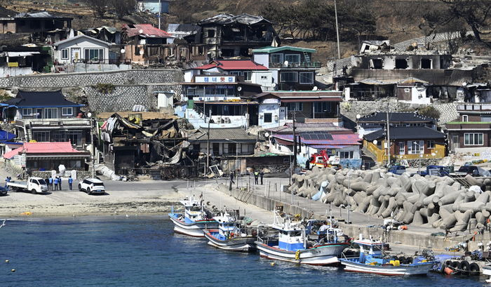 지난 3월 산불이 할퀴고 간 경북 영덕군 영덕읍 노물리 마을 전경. 영남일보 DB
